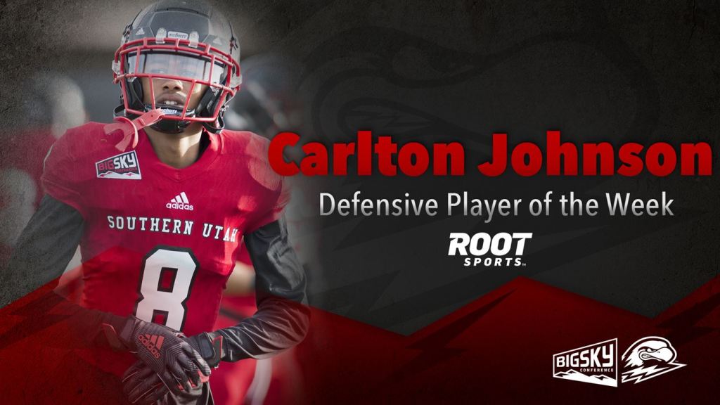 Carlton Johnson wins ROOT Sports Defensive Player of the Week after returning two interceptions for 67 yards and a touchdown.